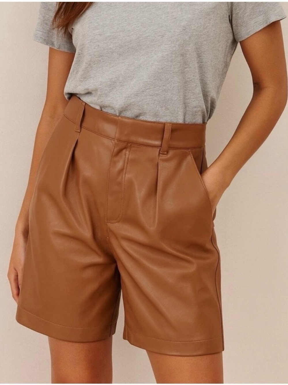 Abercrombie & Fitch Cognac Faux Leather Shorts